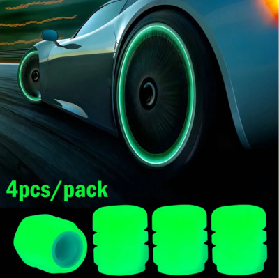 4pcs Glow-in-Dark Tire Valve Caps for Cars -Bikes -Motorcycles - Trucks-NEW