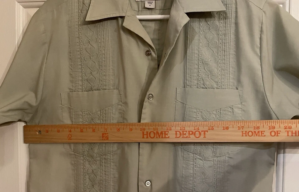 Vintage HABAND Guayabera Shirt Men's Small Sage Green Cuban Mexican Embroidered - Image 3 of 4