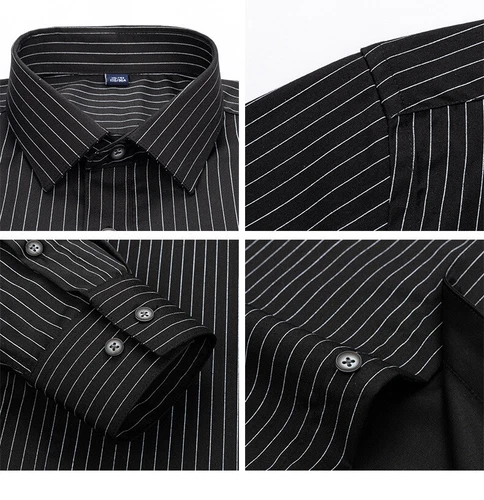 Mens Clothes Shirts Formal Dress Shirts Long Sleeves Business Strips Casual Tops - Picture 13 of 35