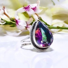 Rainbow Mystic Fire Topaz Gemstone 925 Sterling Silver Ring Handmade Jewelry.