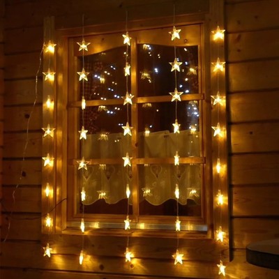80er LED-Sternenvorhang Lichtervorhang Harken Saugnäpfe Innen und Außen Timer