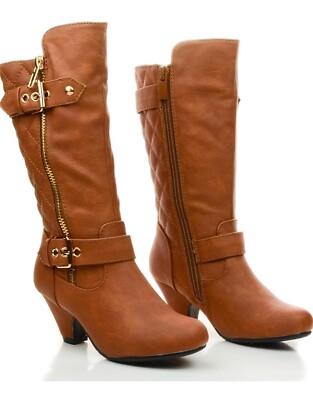 Link Elvina22K Pauline-39 Girls Kitten  Heel Quilted Knee High Riding Boots New