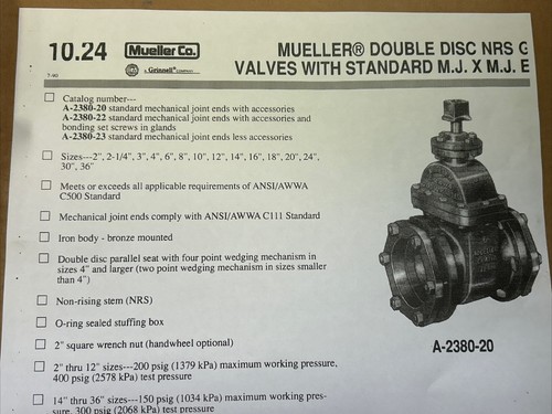 VÁSTAGO DE BRONCE 6"" MUELLER A2380 válvula de puerta de doble disco G-42,-49,-37,-22 - Imagen 4 de 16