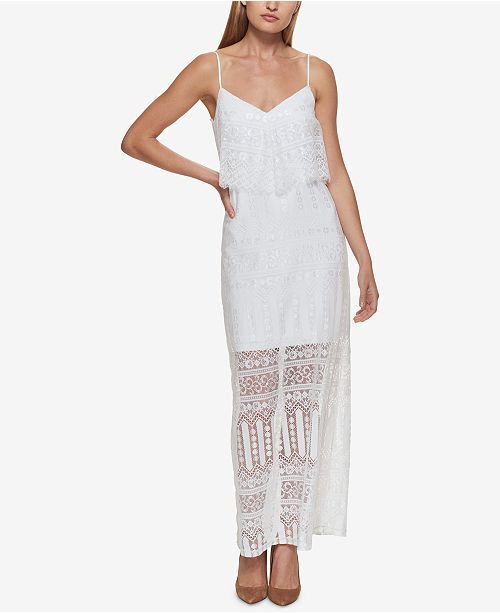 Guess Lace Popover Maxi Dress - White 10 Guess Lace Popover Maxi Dress - White 10