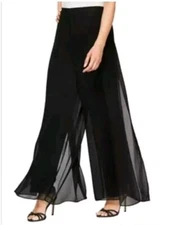 Black Chiffon Palazzo Pants Size M Elastic Waist High Rise Layered
