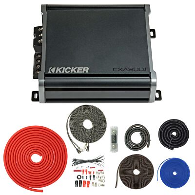 Kicker 46CXA8001 800W CX Mono Subwoofer Amplifier + T4AW-R Kit, 4500W 12dB Xover