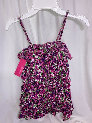 NWT Girls Pink Purple Floral Romper Sleeveless by Xhilaration Sz Med 7-8 - Picture 2 of 2