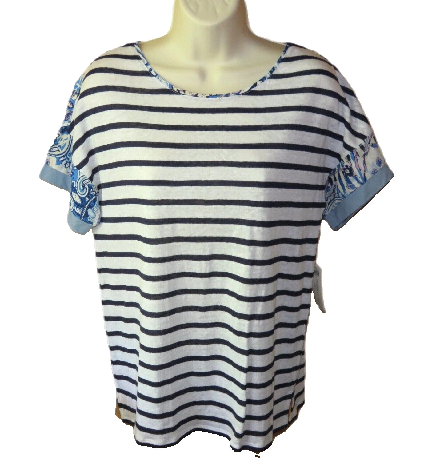 Chico's 亚麻条纹衬衫上衣女