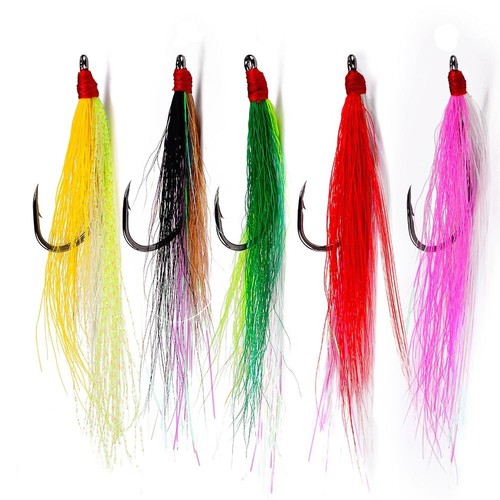 10 Pcs Dressed Bucktail Teaser Flies Fishing Hook Sea Bass Fluke Cod