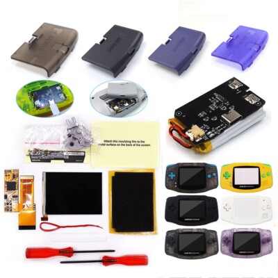 Game Boy Advance GBA IPS V2 Backlight Screen USB-C Battery Kits 1800 mAh+Shell 