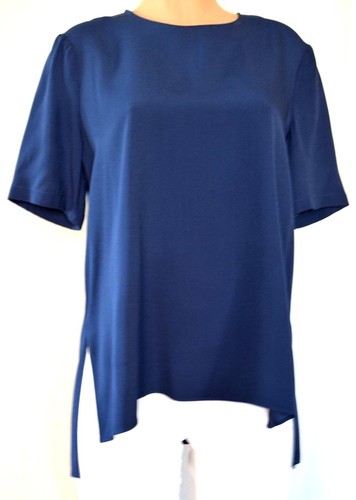 ADAM LIPPES BLU GIROCOLLO VISCOSA MANICHE CORTE BOTTONI POSTERIORI TAGLIA 8 - Foto 1 di 10