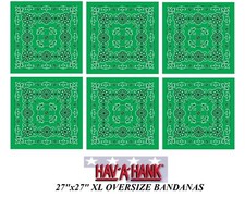6-Hav-A-Hank XL BIG KELLY GREEN PAISLEY 27" Cotton BANDANA Wrap FACE Mask Scarf