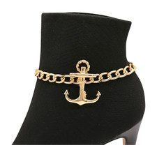 Women Gold Metal Boot Chain Bracelet Shoe Anchor Anklet Charm Nautical Jewelry