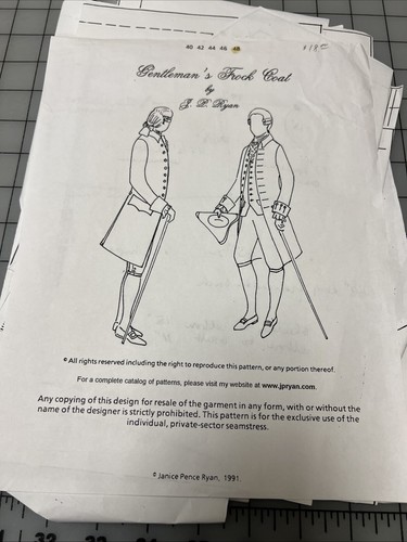JP Ryan Historical Pattern, "Gentleman's Frock Coat SZ 48", Used - Cut, complete