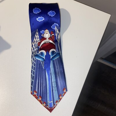 John Ashford mens tie Santa Claus parade float blue Christmas tie