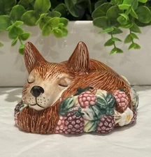Vintage 1990 Fitz and Floyd Reynard Inspired Sleeping Red Fox Potpourri Holder  