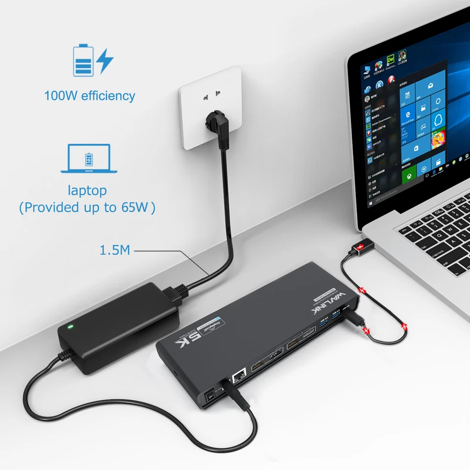 Estação de acoplamento WAVLINK DisplayLink USB-C 5K dupla porta Ethernet monitor 4K@60Hz - Imagem 3 de 4