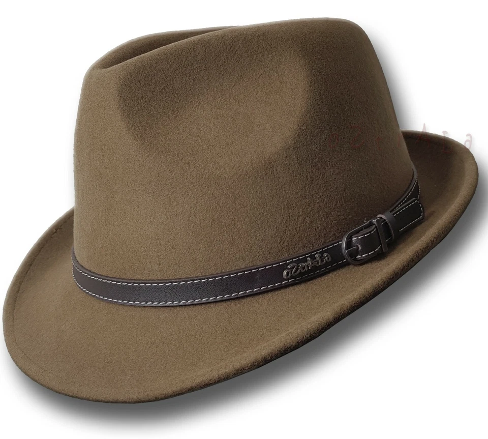 【oZtrALa】 Sombrero de fieltro Trilby banda de cuero de lana australiana Fedora piel hombres mujeres HW03 Foto 3 de 4