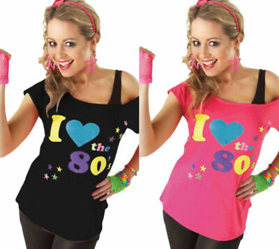 Neu Damen I Love the 80er Jahre Kostüm Henne Party Retro T-Shirt Top 6-26 UK