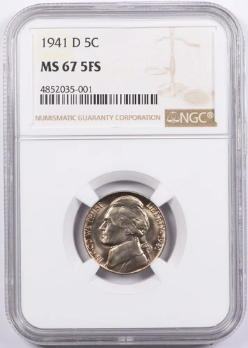 1941-D Jefferson Nickel 5C NGC MS67 5FS FS Full Steps