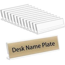 12 Pack Acrylic 2x8 Name Plates for DesksHorizontal Slant Back 2x8 Sign Holde...