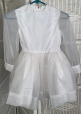 Girl  s Vintage Handmade White Dotted Swiss Dress Lined Bow Tie Back Size 5/6