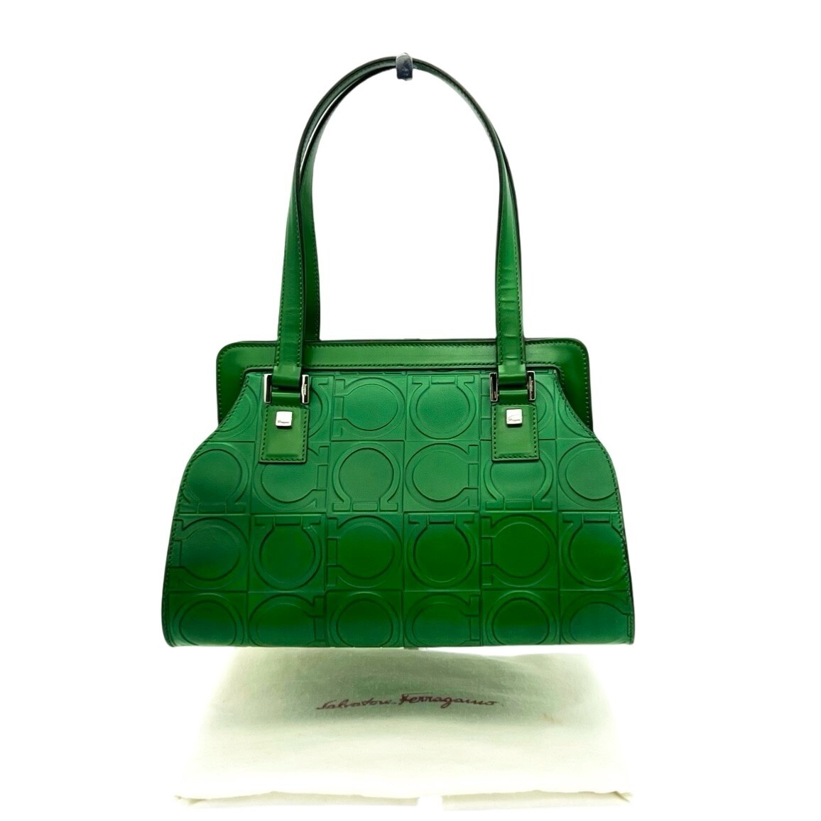 Auth Salvatore Ferragamo Small Green Leather Gancino Tote Bag | eBay