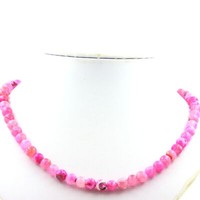 Halskette Perlen Achat Rissig Fuchsia 8 Mm Edelstahlkette.