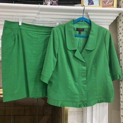Escada Green Suit Jacket Sz 44 Skirt Sz 46 Fits Like USA 16  Professional Smart