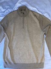 Saks Fifth Avenue Sweater Sz XL 1/4 Zip 75 Extra Fine Merino Wool Gray ITALY