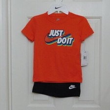 NWT Boys 2pc Nike Red Shirt With Colorful Logo  Nike Shorts Set sz 5 or 7