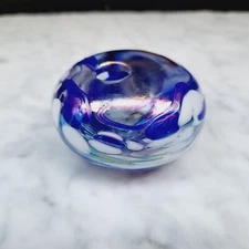 Iridescent Fused Glass Hand Made Studio Art Glass Vase Signed 1983 Purple Blue 