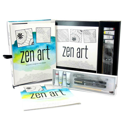 SpiceBox Zen Art Mixed Media Drawing & Colouring Craft Kit: Paint Pens Book +