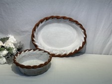 Set Of 2 Gorgeous Handmade Pottery Bowls w/Braided Edge Signed Oval & Round 90s