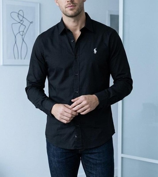 Men Polo Ralph Lauren Shirt Black Cotton L