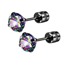 Titanium Surgical Stainless Steel Cubic Zirconia Screw Back Stud Earrings,Hyp...