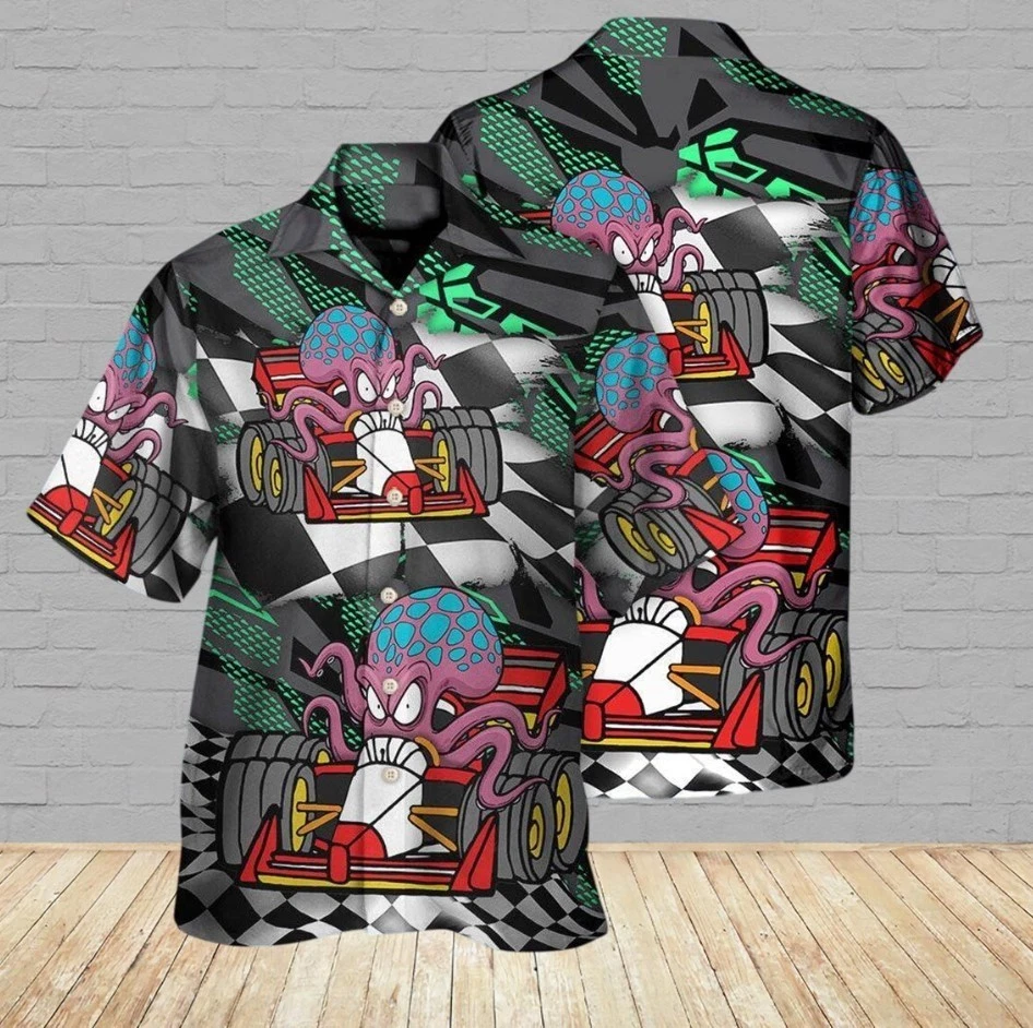 Octopus Racing Formula Hawaiian Shirt, Ocean Aloha Shirt, Beach Shirt