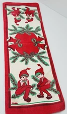 Swedish Tapestry Christmas Pixie Wall Hanging M. Buhler Denmark Vintage 7"x 24"