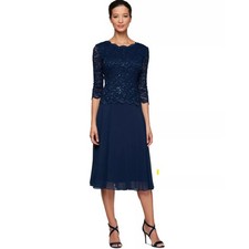 NWT Alex Evenings Sequined Lace Contrast Midi Dress embroidered bodice sz 6