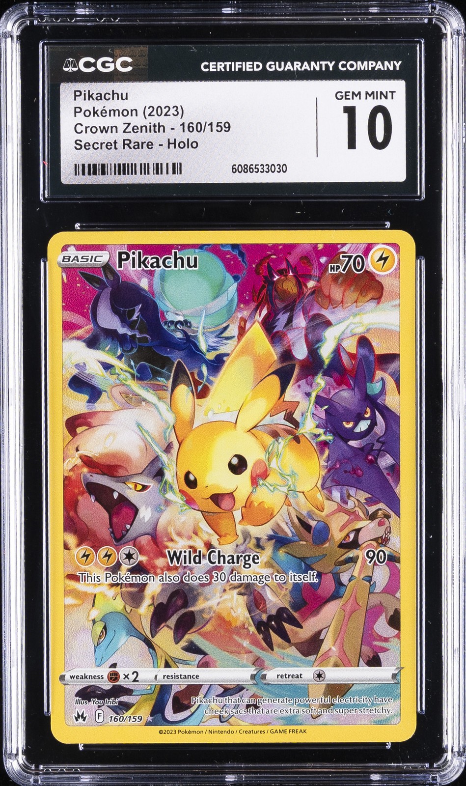 2023 POKEMON CROWN ZENITH SECRET RARE - HOLO #160/159 PIKACHU CGC 10 GEM MINT