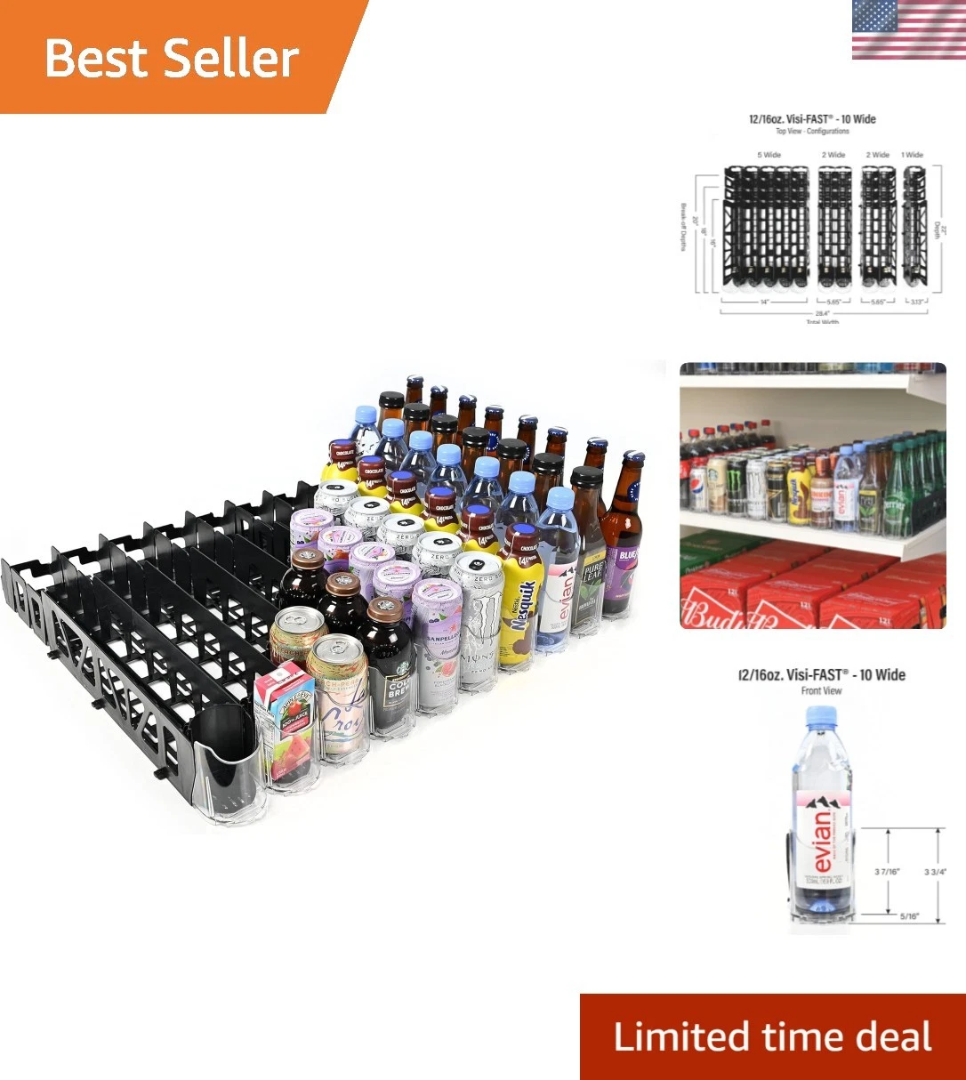 Visi-FAST Spring Push Drink Dispenser, Refrigerator Organizers and Storage fo...