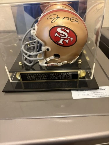 Joe Montana / Jerry Rice Dual Signed Mini Helmet Hologram COA 49ers w/ Case