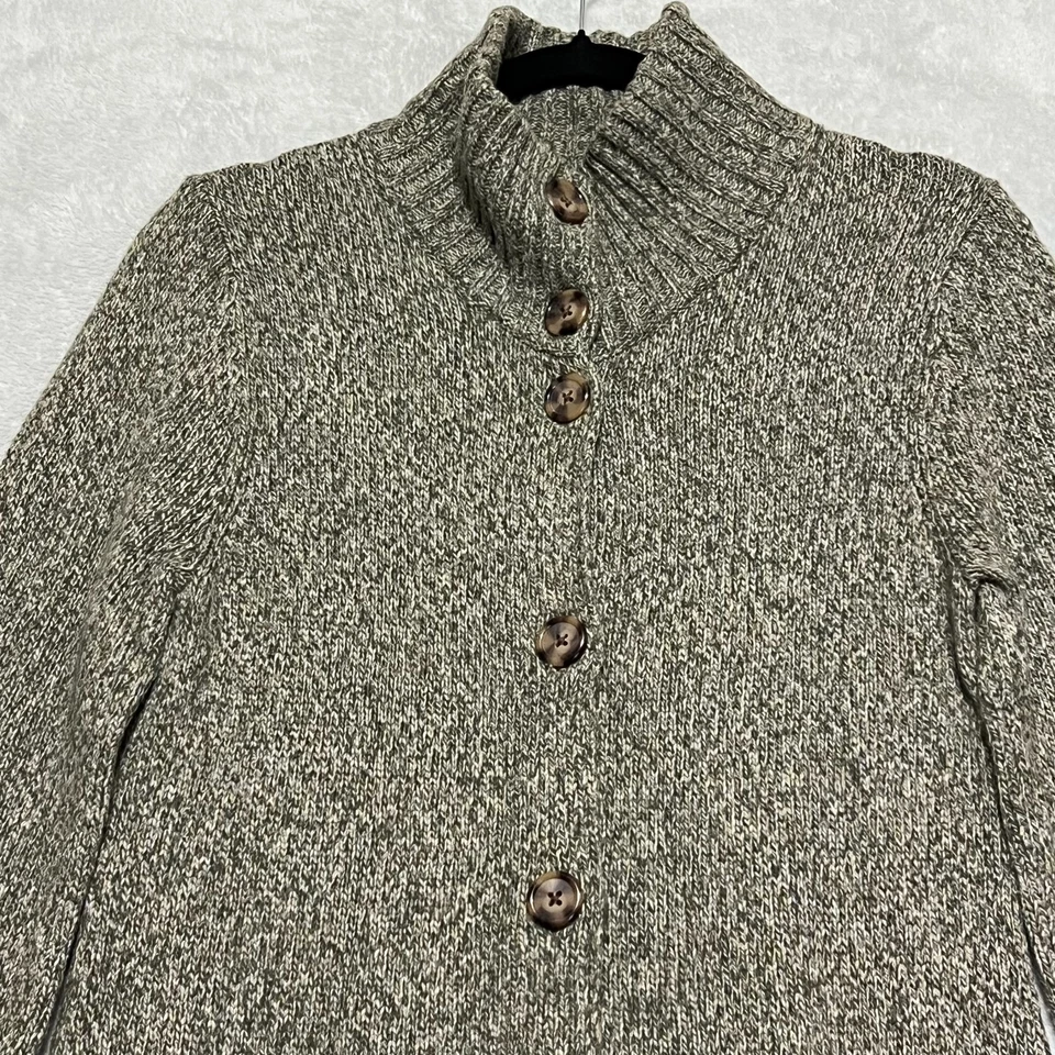 Lands’ End Women’s Cardigan Sweater SMALL Green Wool Blend Long Button Front - Image 4 of 4