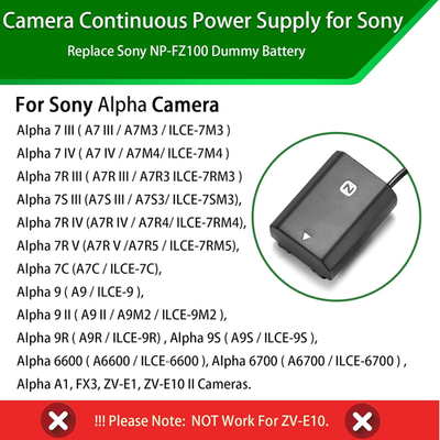 NP-FZ100 A7III A7IV Dummy Battery and Continuous Power Supply