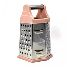 Beille 6 Side Stainless Steel Grater Top Handle Zester Slicer 7.75 Inch - Pink