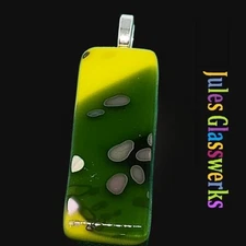 Hand Crafted  Fused Glass Pendant Necklace W/ Chain  #1197