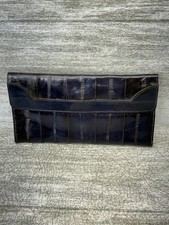 VTG Victory Royal Hock Genuine EEL Skin Gloss Blue Black Folding Snap Wallet 70s