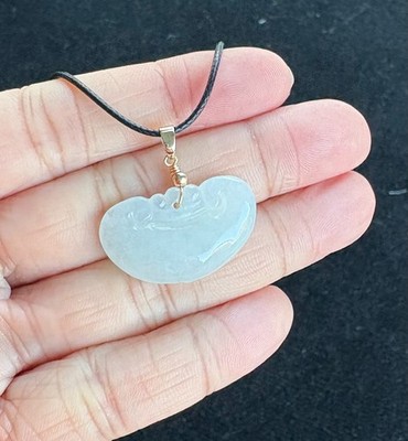 Highly Icy White Auspicious Clouds Ruyi 如意 Jadeite Jade Pendant, 100% Untreated