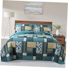 Quilts Queen Size - 3 Piece Cotton Quilted Queen 90"  98" Dream Blue