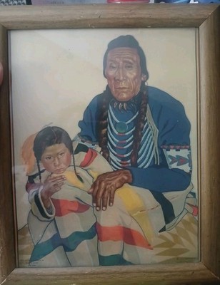Winold Reiss  Great Northern Native American Lith Print, Turtle & His Young Son